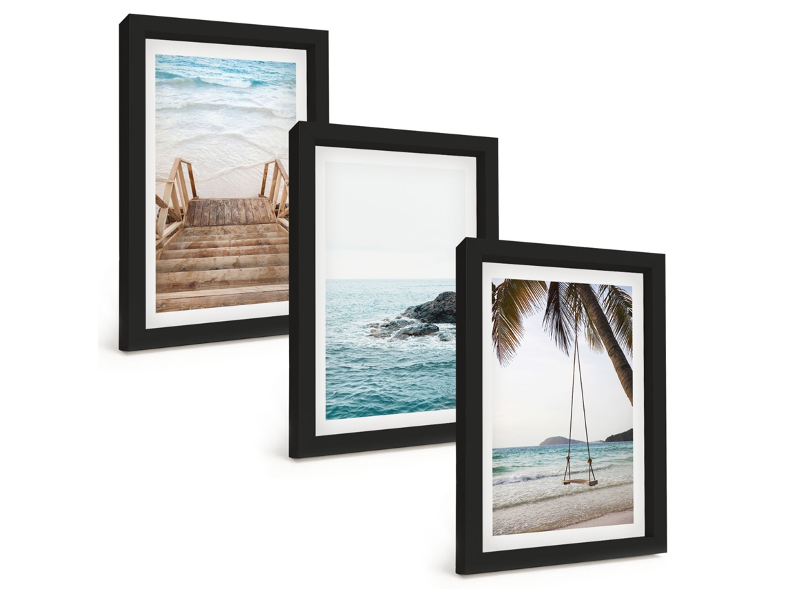 Um Conjunto De Imagens Decorativas Em Uma Molduraescadas, Praia, Balanço No Mar Moldura Preta Pinturas De Quarto Espelharte (3 Peças 20x30 Cm)