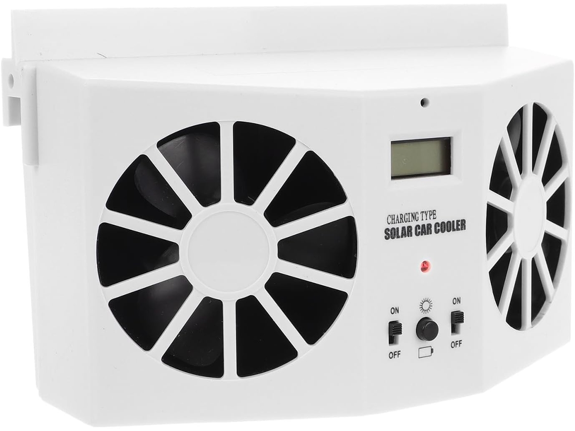 Ventilador de carro movido a energia solar em ABS branco, ventilador de janela para criar um ambiente agradável no verão.