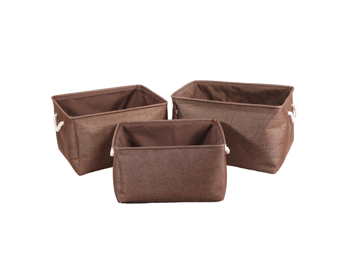 VYLARA Caixa de armazenamento de lona de linho para roupas e itens pequenos, cesta de armazenamento em cubo, cor café (G)