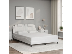 Estrutura Cama C/ Cabeceira Couro Artificial 140x190 Cm Branco