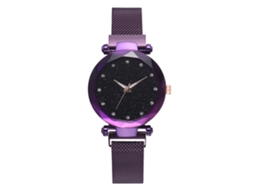 Relógio de Pulso Feminino Casual com Pulseira Magnética e Strass Decoração (roxo)