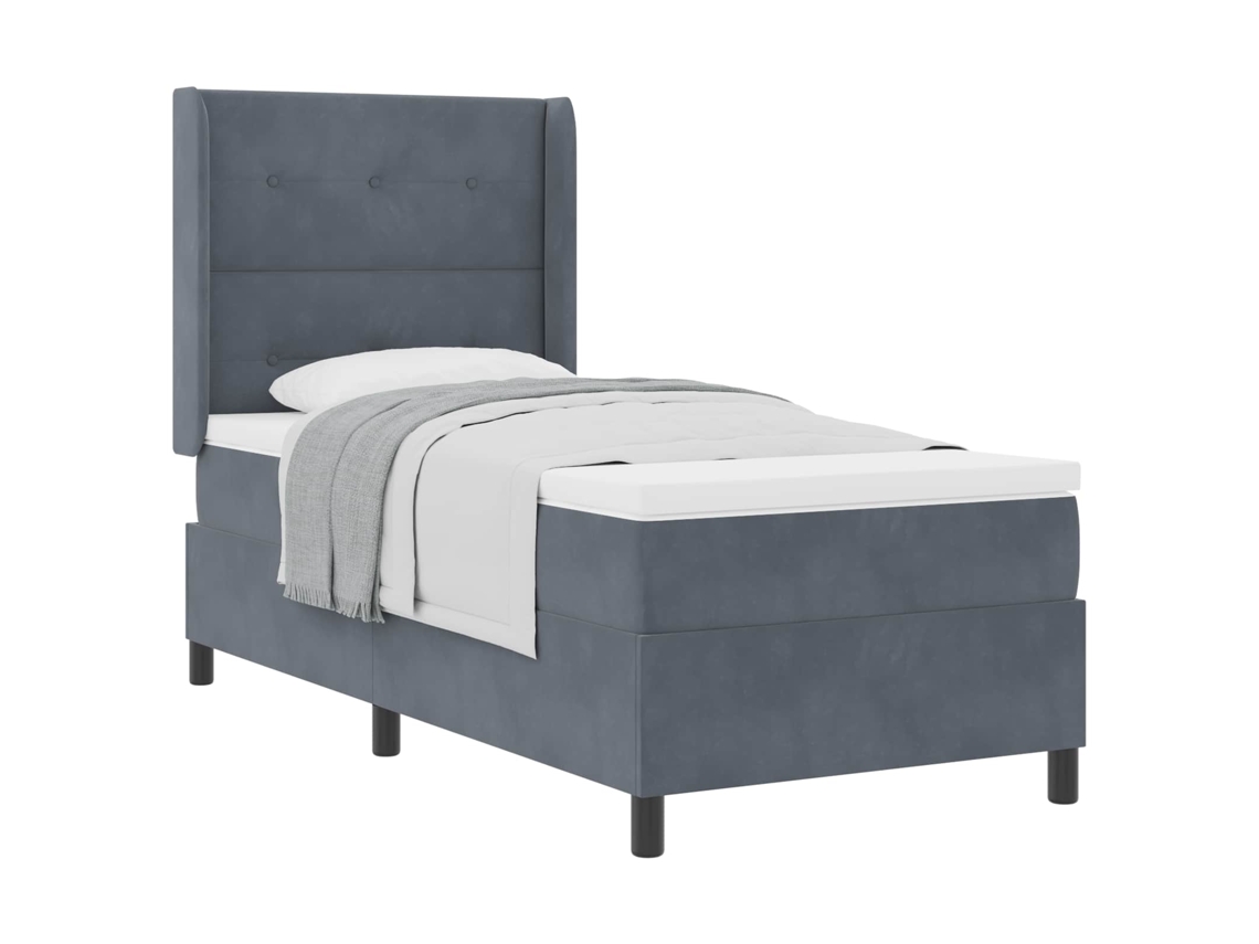 Vidaxl Cama Box Com Cabeceira Cinza Escuro 90 X 190 Cm Veludo