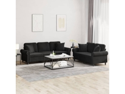 Conjunto 2 Pcs de Sofás com Almofadas Veludo Preto PANGSHIYUAN
