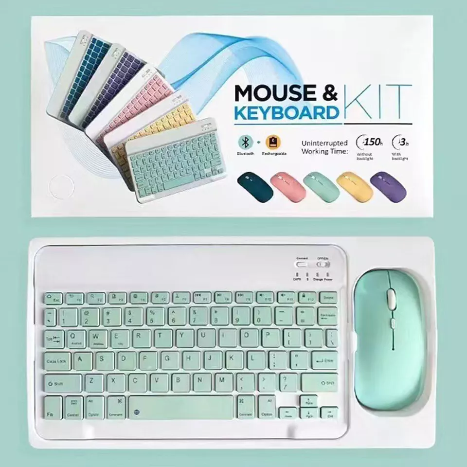 Combinação De Teclado E Mouse Sem Fio Bluetooth Para Ipad, Tablet, Laptop E Smartphone Verde SUNNY SPACES