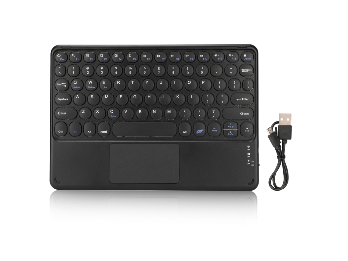 Baoj-2026teclado Sem Fio Bluetooth Com Touchpad 10 Polegadas Teclas Redondas Retro Ergonômico Suporte Magnético Gestos Táteis Para Windows Ios Preto