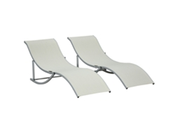 Conjunto Espreguiçadeira Aliminio E Textilene Cor Creme Branco 165x61x63 Cm Outsunny