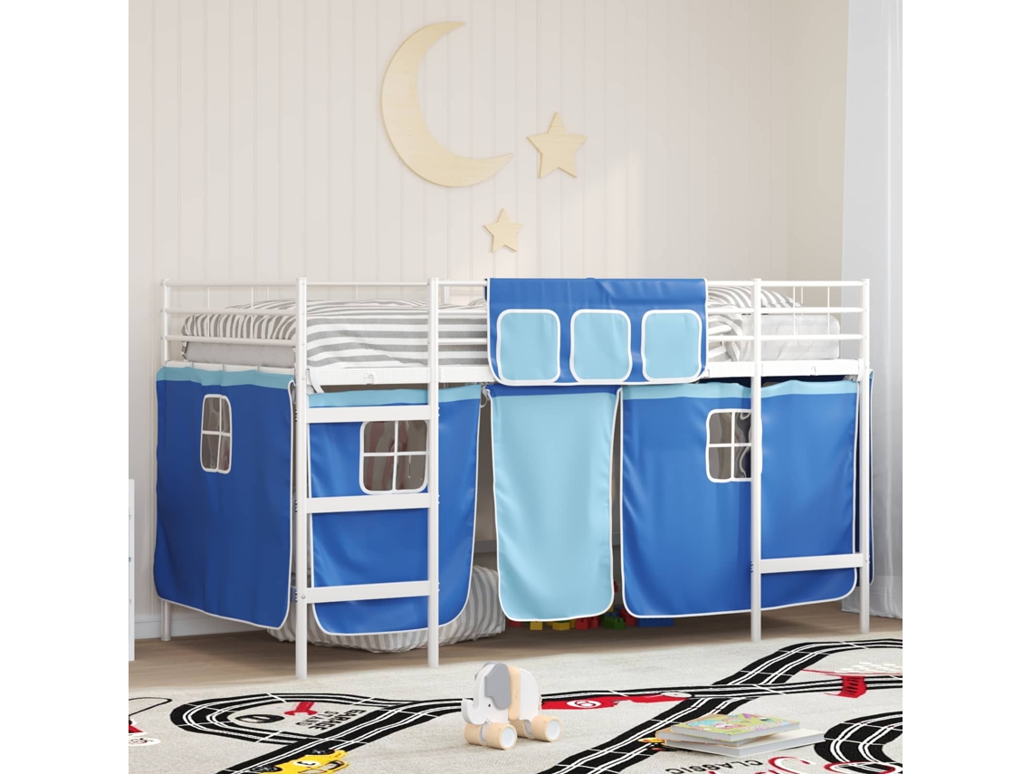 Vidaxl Estrutura De Cama Beliche Para Crianças Com Cortinas Liso
