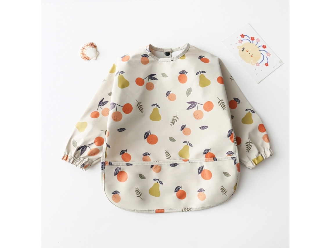 Babador De Pu Macio Para Bebê De Manga Comprida À Prova D'água Lavável E Fácil De Limpar Bata Com Bolso, Tamanho: S Laranja Pêra