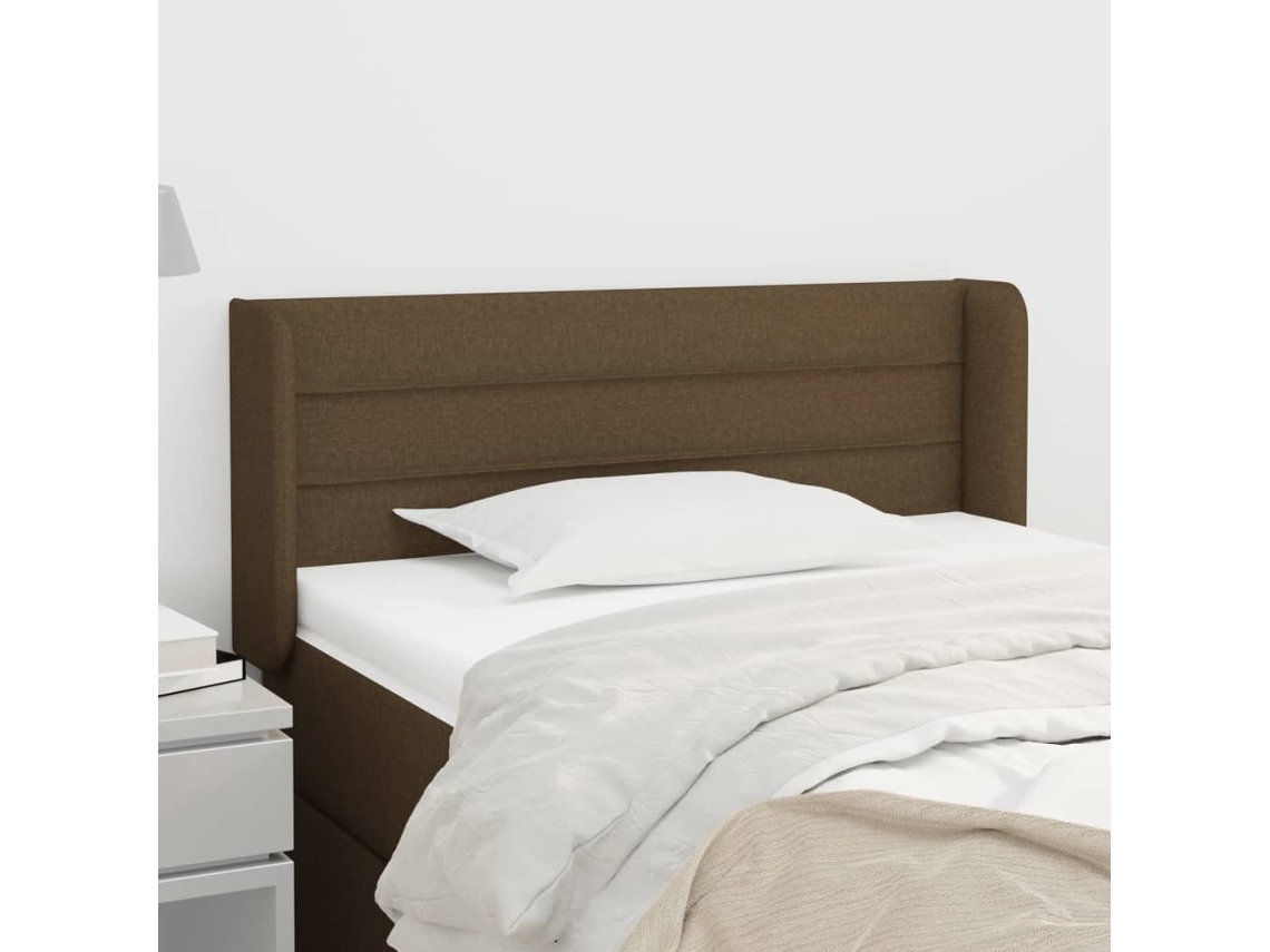 Vidaxl Cabeceira De Cama C/ Abas Tecido 93x16x78/88 Cm Castanho-escuro