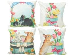 Conjunto de 4 Fronhas Linho com Estampa Coelhinho da Páscoa. Fáceis Limpar e Instalar, Ideais CHABERLU