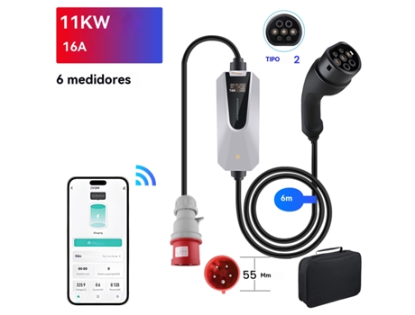 Cabo De Carregamento Para Veículos Elétricos Tipo 2, 16 A, 11 Kw, 6 M, Plugue Cee, Controle Por Wi Fi/aplicativ Junsun