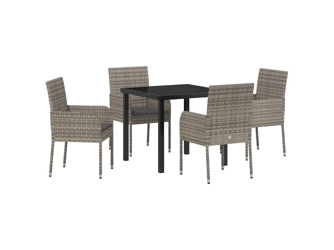 Conjunto de Jantar para Jardim 5 Pcs - Móveis de Jardim para Refeição Cinzeto Vime Pe HARLANV1