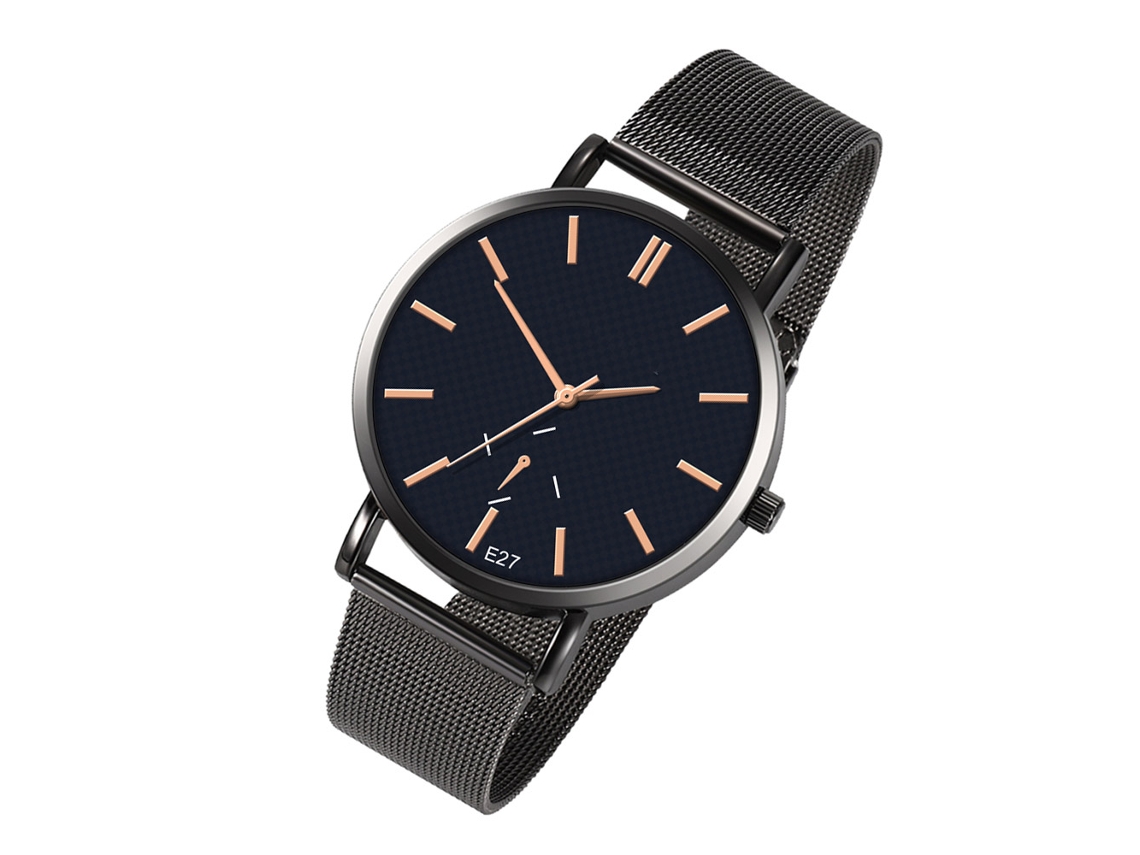 Relógio de quartzo para casal com pulseira de malha, estilo casual moderno (azul e preto)