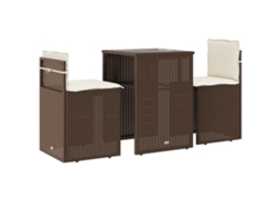 3 Pcs Conjunto Bistrô com Almofadões Vime Pe Castanho MAISON EXCLUSIVE