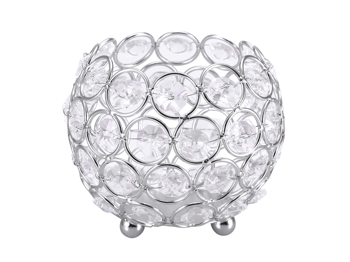 Suporte para Vela de Chá de Cristal Prata | S/MARCA