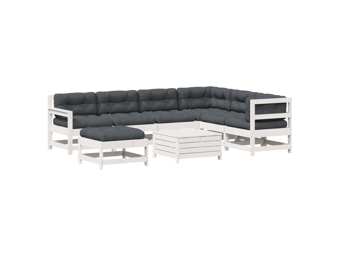 Conjunto 8 Lounge de Jardim com Almofadões Pinho VIDAXL Maciço Branco