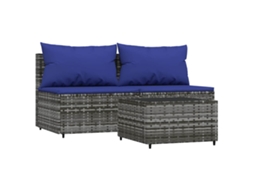 Maison Exclusive - 3 Pcs Conjunto Lounge De Jardim C/ Almofadões Vime Pe Cinzento