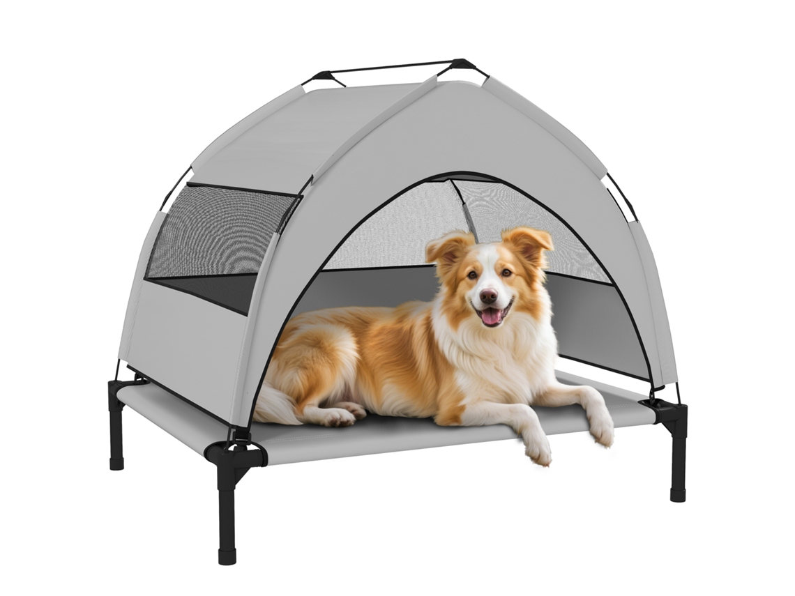Espreguiçadeira Cães Cinza Claro 76x61x70 Cm, Cama Elevada Que Inclui Teto