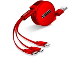 Cabo WJS Multifuncional Data Line 3 in 1 (Lightning, Micro USB, USB-C - Vermelho)