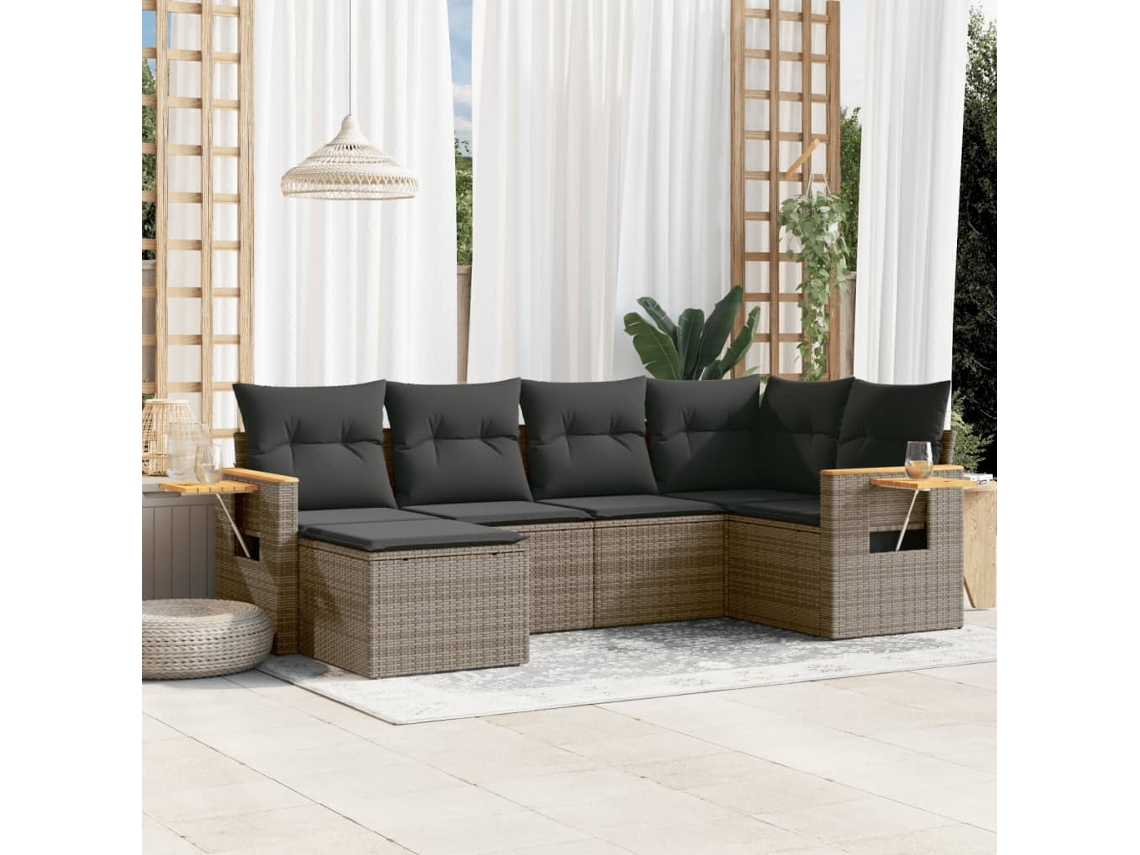 Conjunto de 6 sofás de jardim com almofadas Vime Cinza Dkd Home Decor