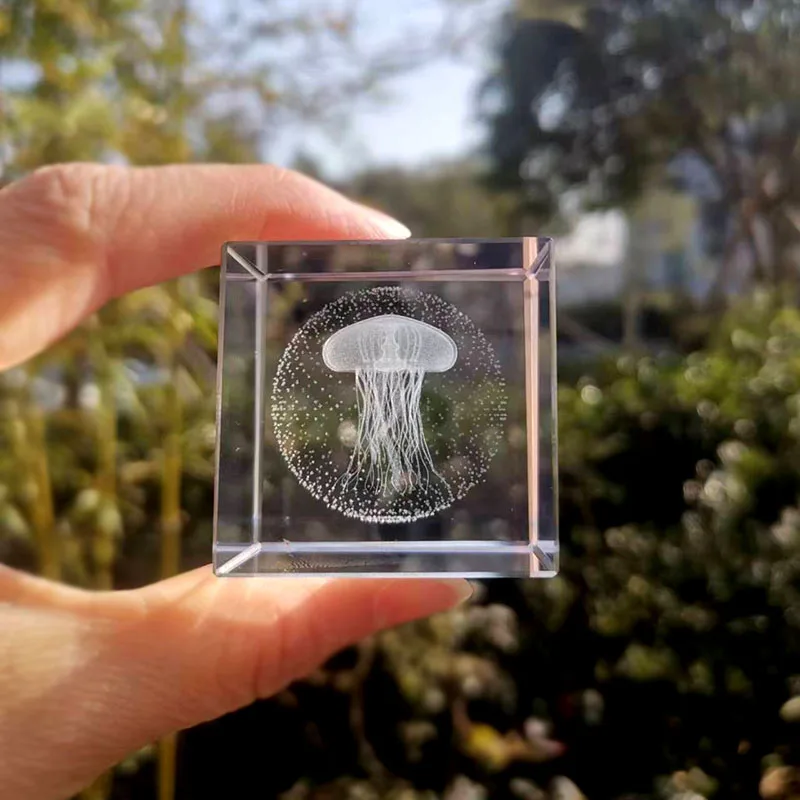 Ornamento de Cubo de Cristal de 4cm com Gravação a Laser 3d, Decoração Quadrada para Casa. MDUG (água viva 40mm)