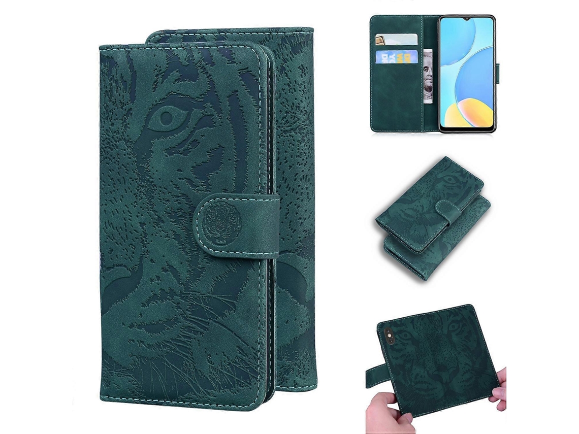 Capa De Couro Com Aba Horizontal, Padrão Tigre Em Relevo, Para Oppo A15/a15s, Com Suporte, Compartimentos Para Cartões E Carteira.