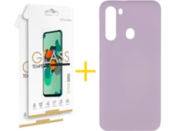 Capa e 2 x Película de Vidro Samsung Galaxy A21 SKYHE Silicone Líquido Roxo