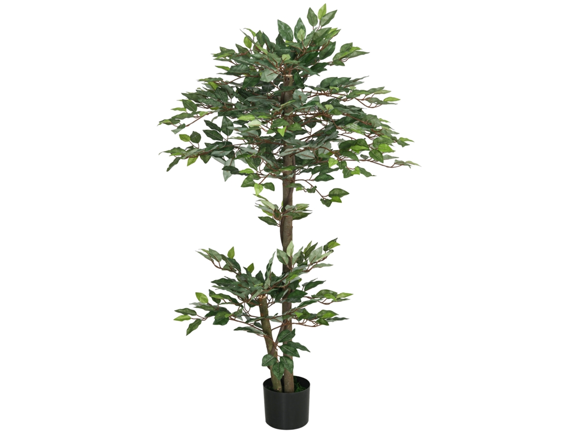 Planta Artificial Ficus 150 Cm Com 1008 Folhas Musgo E Vaso Para Exterior Casa Sala De Estar Escritório Verde