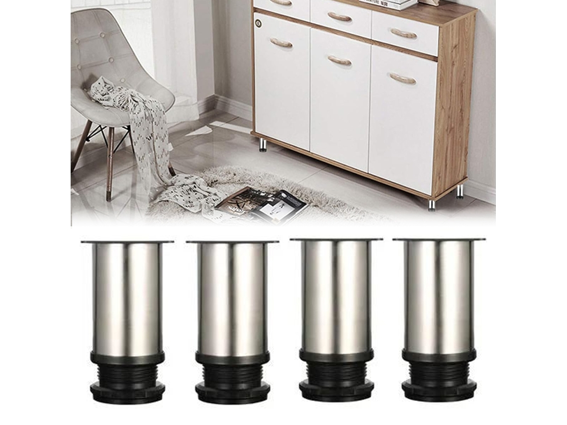 Pés Ajustáveis Para Móveis 4 Unidades Altura 8cm Com Reforço Pés De Armário E Mesa Em Aço Inoxidável Escovado 0 15mm Com Parafusos