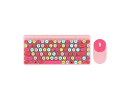 Teclado Eifson Mini 2.4g Sem Fio Com Mouse Cores Candy - Layout Em Inglês - Rosa