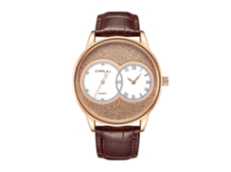 Reloj Hombre De Cuero Pu De Doble Dial De Acero Inoxidable Color Oro Rosa