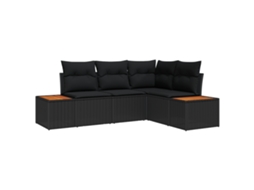 Conjunto 4 Sofá Modular Vidaxl Preto Vime Pe (209 X 154 X 85 Cm)