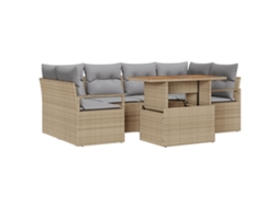 Conjunto 7 Sofá De Jardim Vidaxl Bege Vime Pe (100 X 55 X 73 Cm)