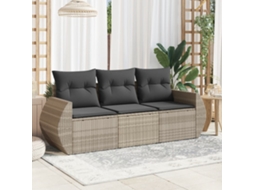 Vidaxl 3 Pcs Conj. Sofás Jardim C/ Almofadões Vime Pe Cinzento-claro