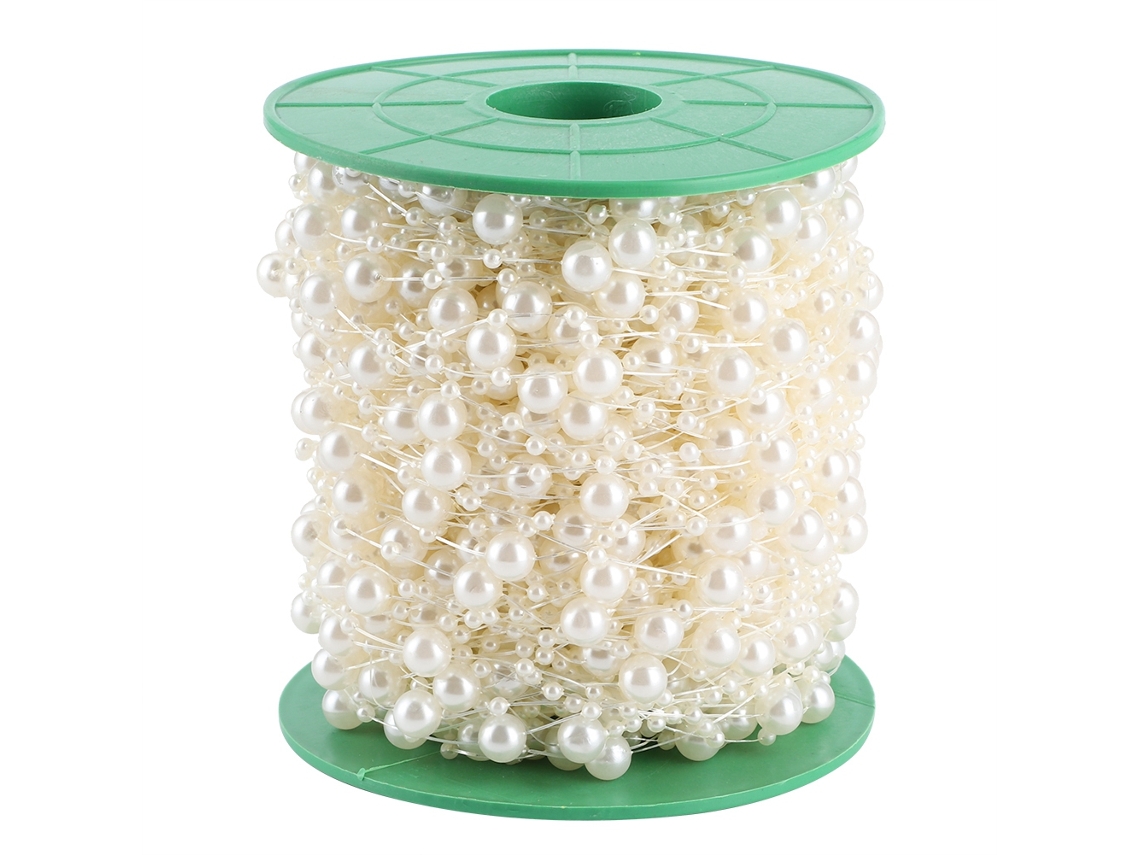 Cordão de Pérolas Imitadas Abs Branco Bege Diy Decoração Casamento Artesanato Material 60m | S/MARCA