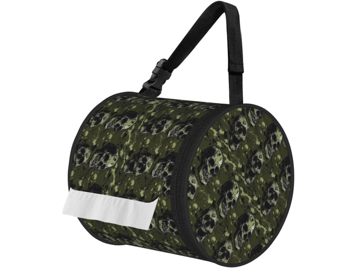 Porta Papel Higiênico Dobrável Com Estampa De Caveira Camuflada Verde 7, Ideal Para Banheiros E Carros