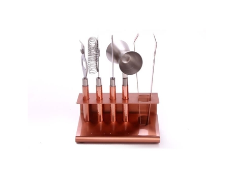 6 Utensílios para coquetel em aço inox martelado - Cor cobre
