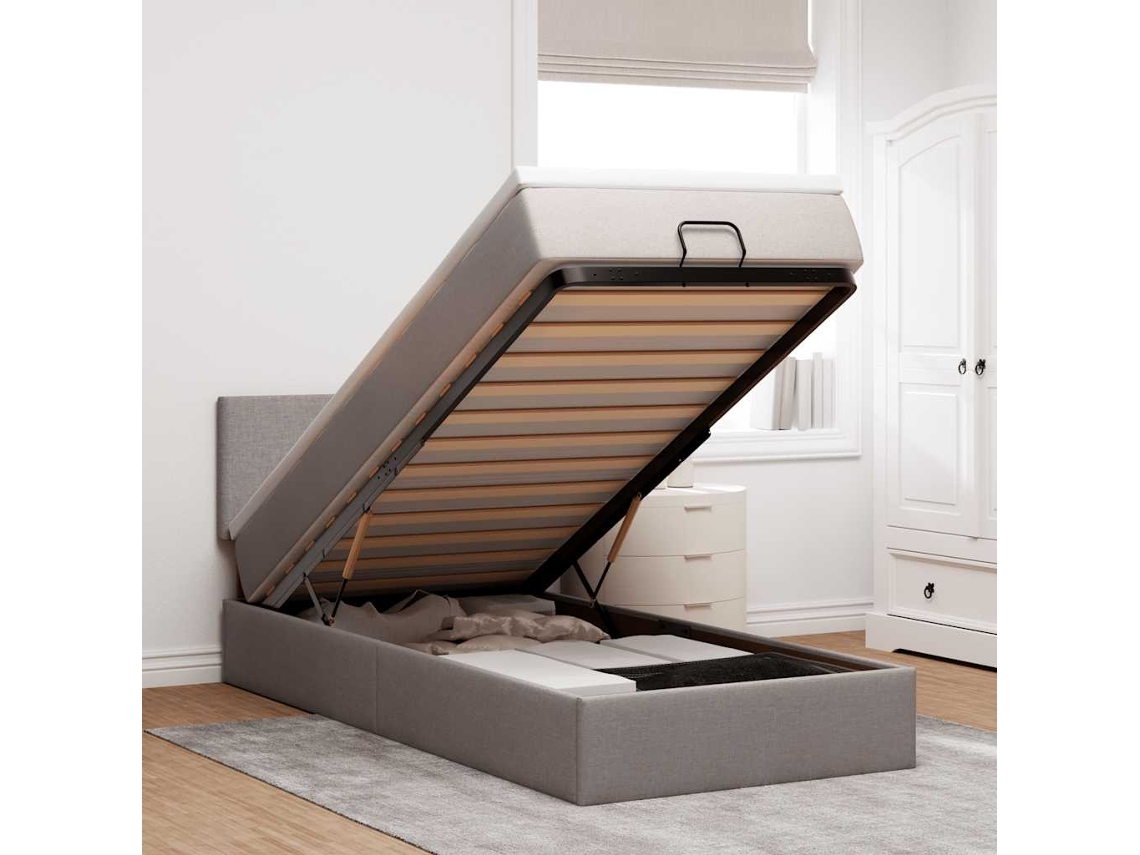 Vidaxl Estrutura De Cama Otomana Com Colchão Tecido Cinzento 90x190cm