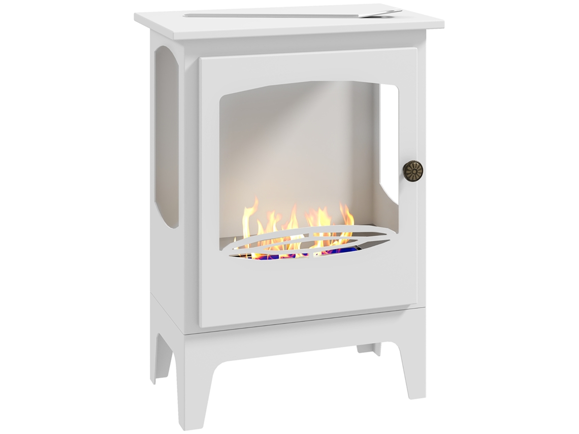 Lareira Bioetanol Aço E Aço Inoxidável Cor Branco 39x26x54 Cm Homcom