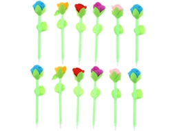 Conjunto De 12 Canetas Esferográficas Com Estampa Flores, Lápis Cor,