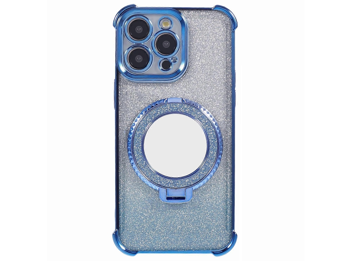 Capa Redonda Espelhada Com Suporte E Glitter Em Tpu Para Iphone 15 Pro