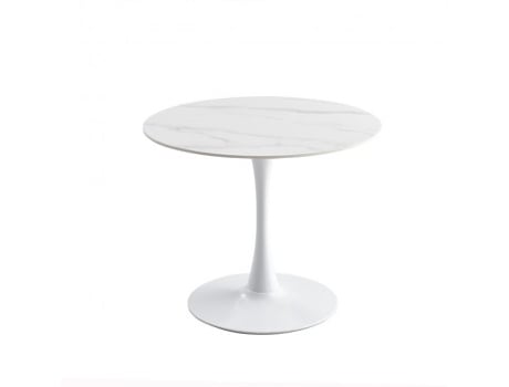 Mesa de Jantar Interla 1 Branca 90X75 Cm Padrão Mármore Sinterstein Sanule Fuo de Metal CASA VITAL