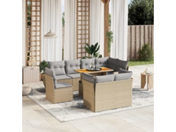 Vidaxl 9 Pcs Conjunto De Sofás P/ Jardim Com Almofadões Vime Pe Bege