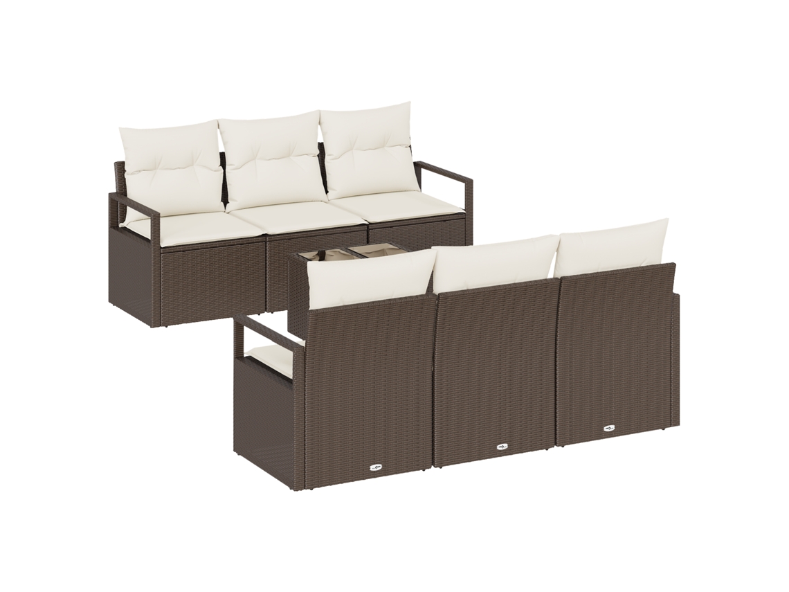 Conjunto 7 Conjunto De Sofá De Jardim Vidaxl Castanho Vime Pe (55 X 55 X 37 Cm)