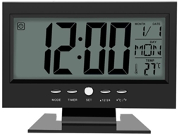 Relógio digital com calendário e despertador de mesa com luz noturna inteligente e horadataSoneca Liptaptyn (preto)