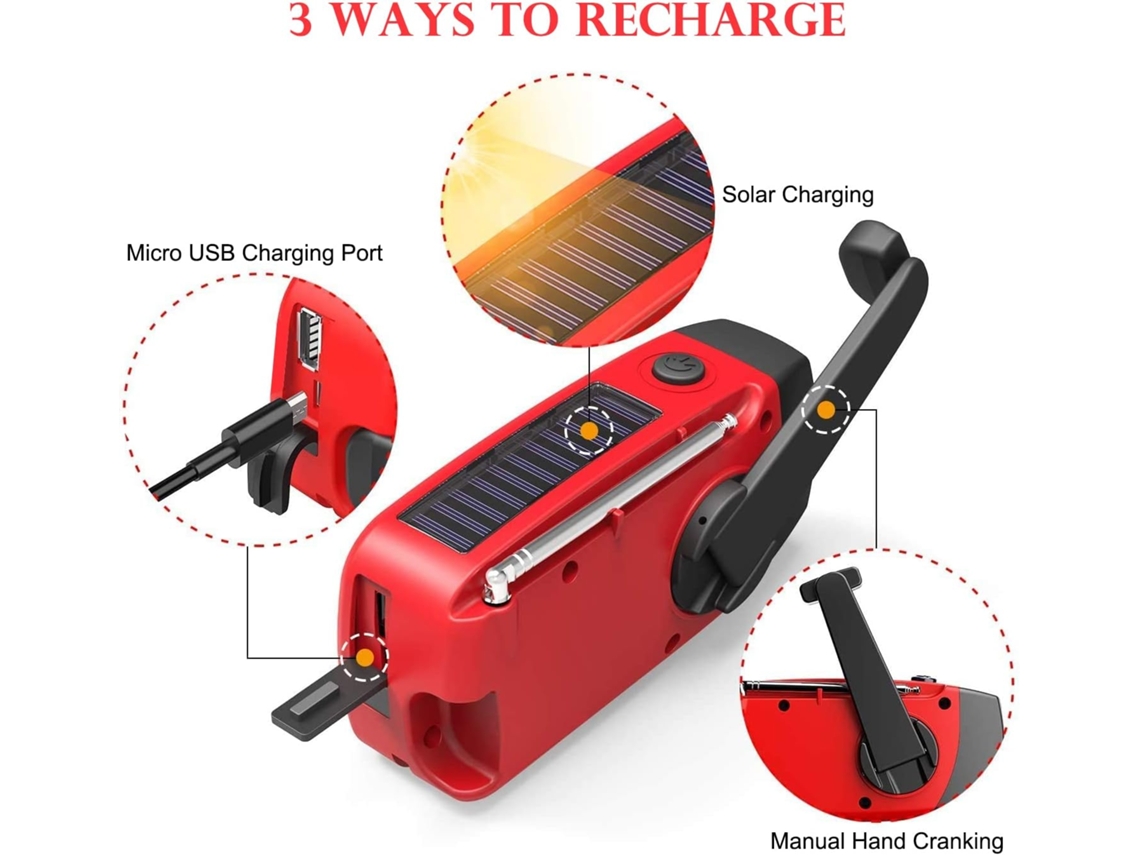 Rádio Am/fm de Emergência com Manivela, Autossuficiente, Previsão do Tempo, Bateria de 2000mah e Lanterna Led, Azul AQUAFORGE