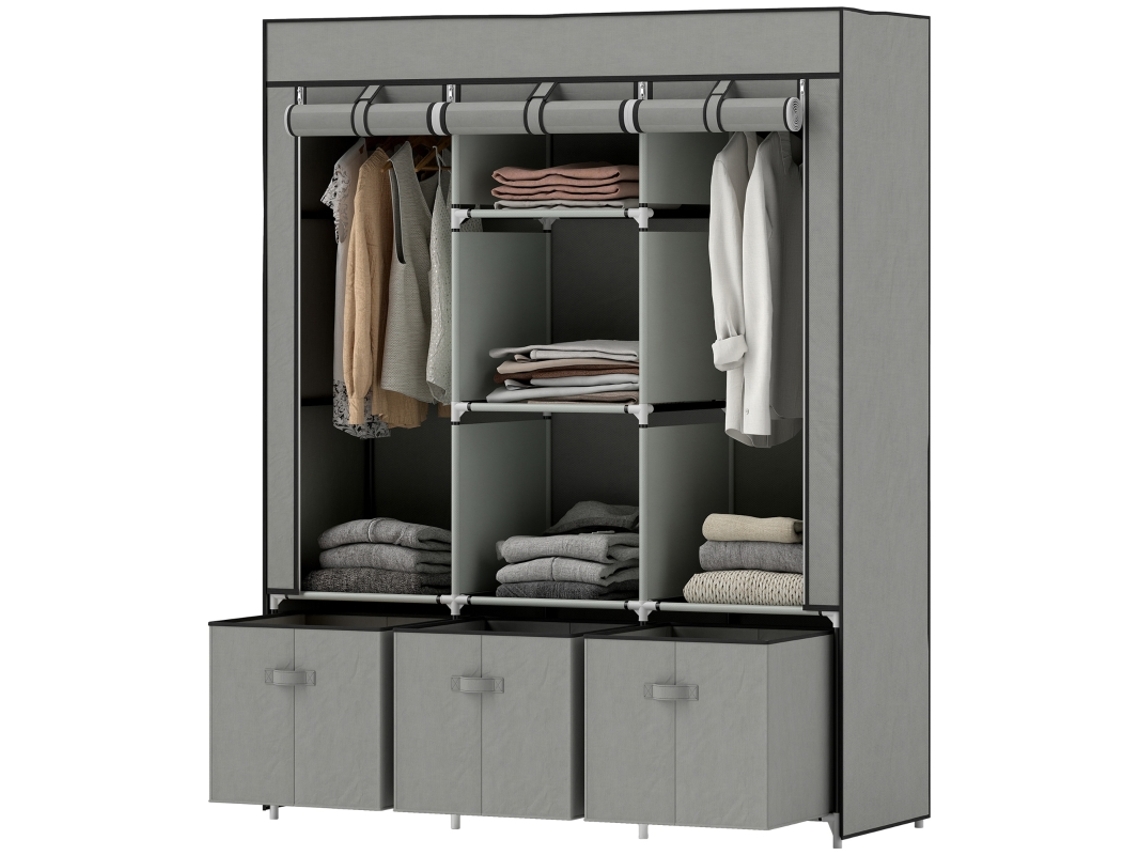 Guarda Roupa LYYTUNG de Tecido com Cabide, Gavetas e Zíper, 125x43x162,5cm, Cinza Claro