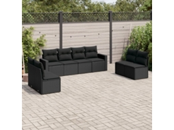 Vidaxl 8 Pcs Conjunto Sofás De Jardim Com Almofadões Vime Pe Preto