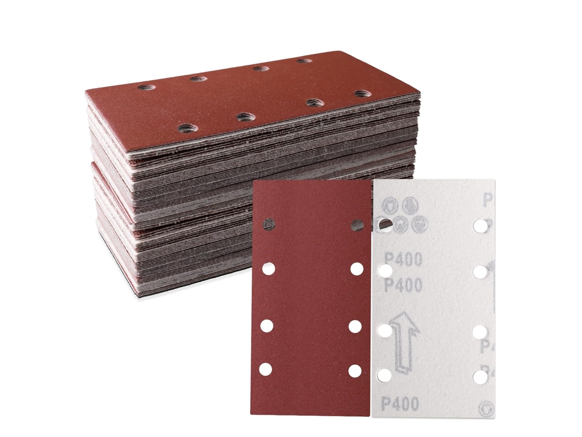 Pacote com 30 Lixas Clipe, 93 X 185 Mm, Grão 400, 8 Furos, Material para Lixadeira Orbital Aleatória BRILVIBERA