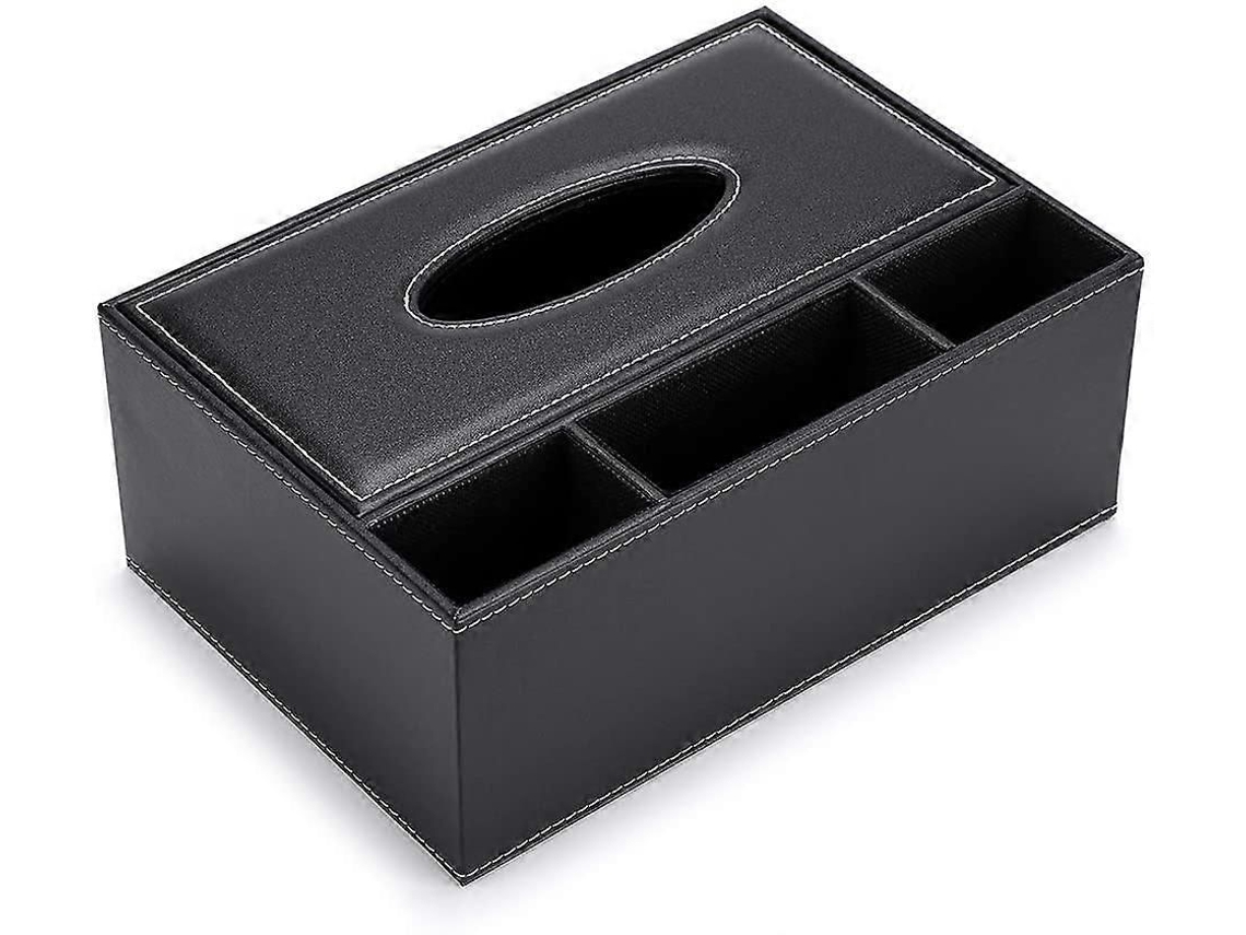 Porta-lenços Retangular De Couro Sintético Com 3 Compartimentos Para Mesa